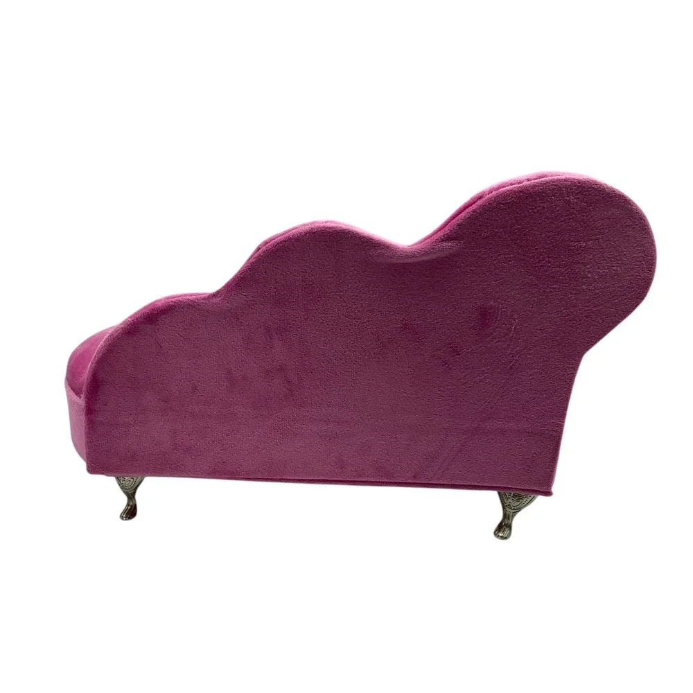 Pink Velvet Chaise Lounge Jewelry Box Vintage Style‎ Miniature Sofa Mirror 7x10